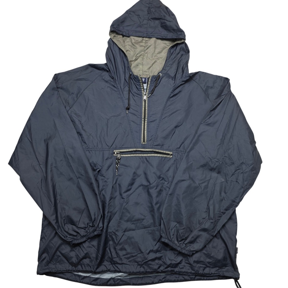 Gap Vintage Anorak Windbreaker Jacket Mens XL Navy Blue Half Zip Pullover Hooded